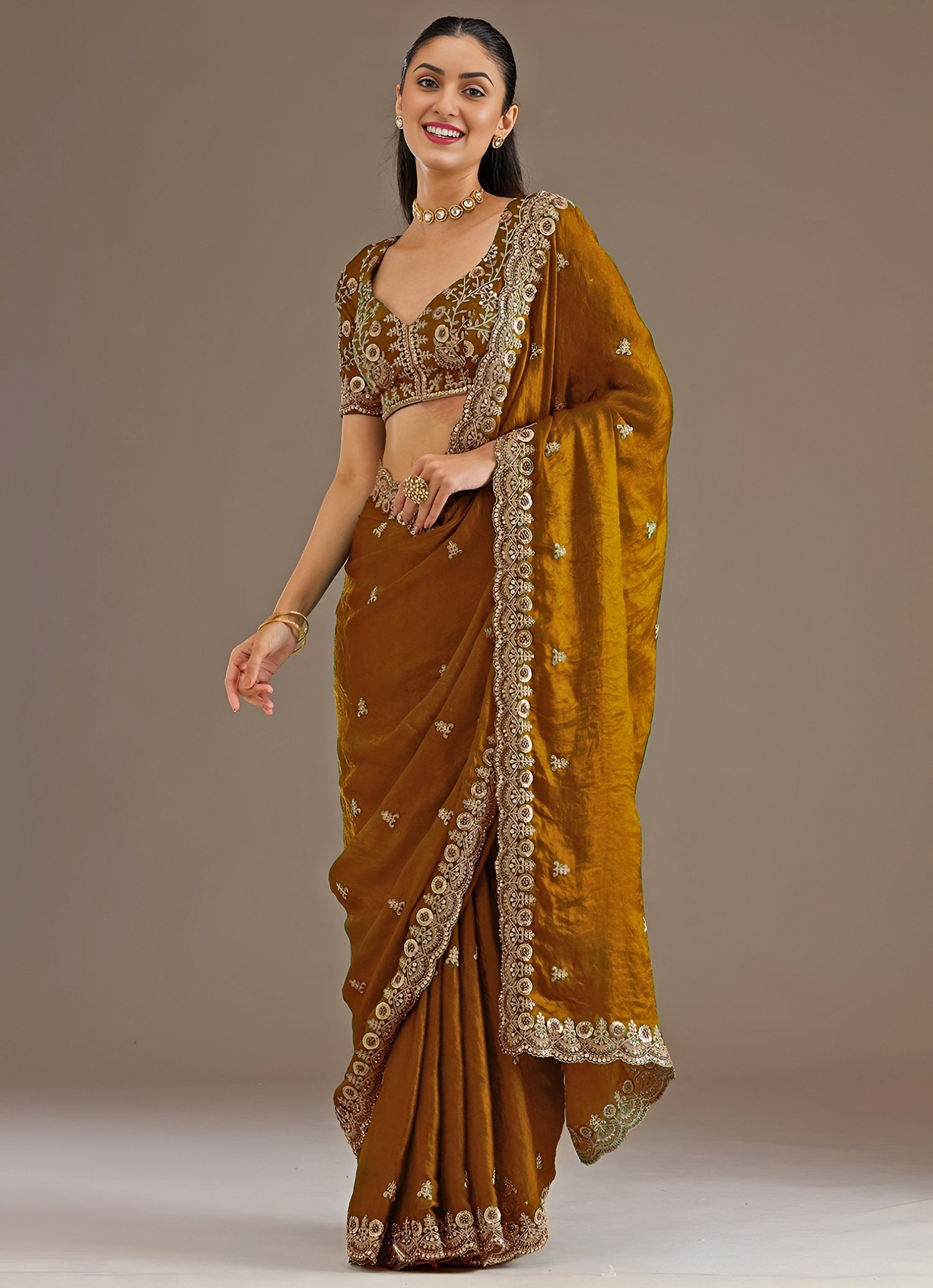 Gold Embroidered Tissue Saree
