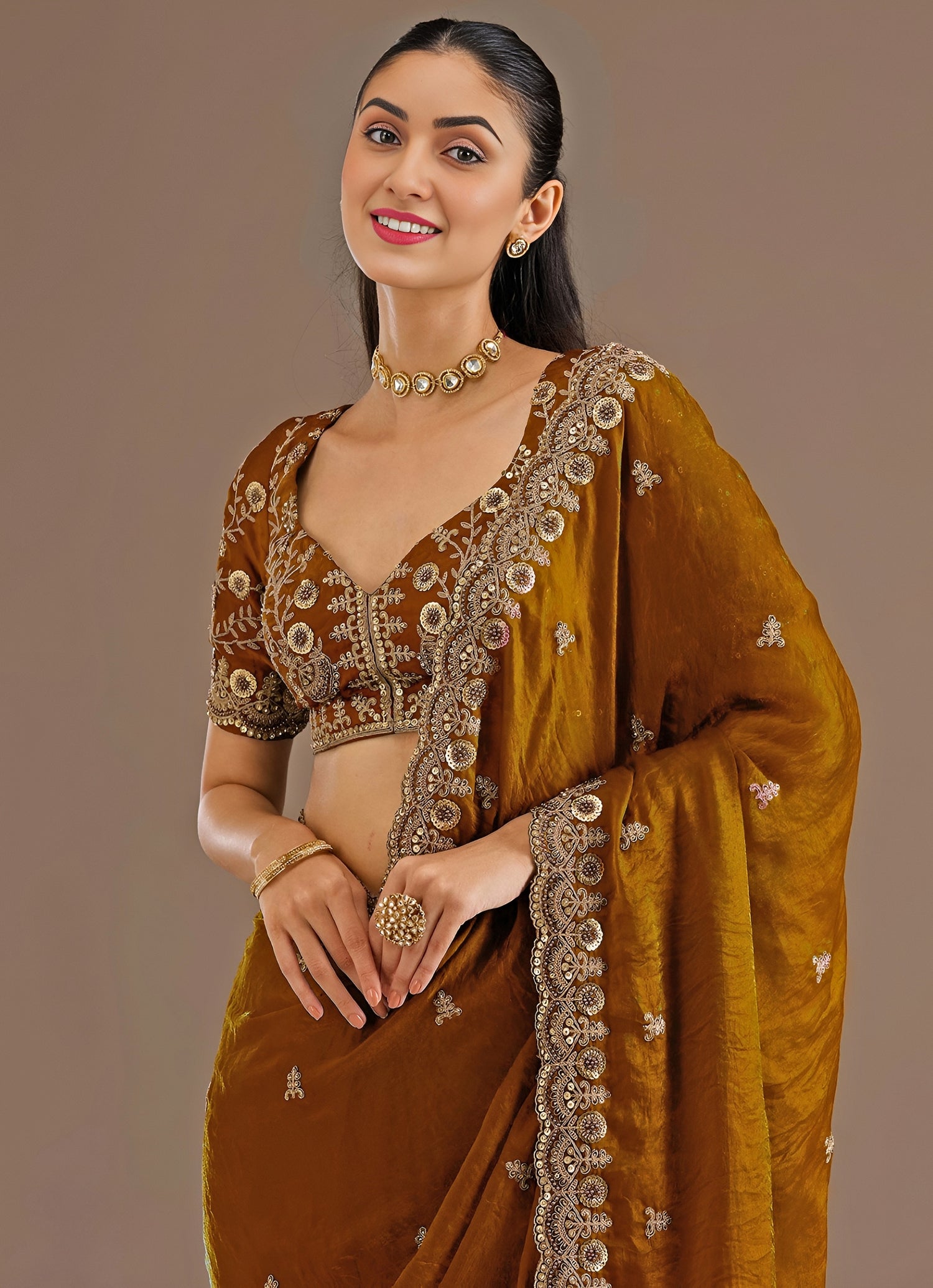 Gold Embroidered Tissue Saree