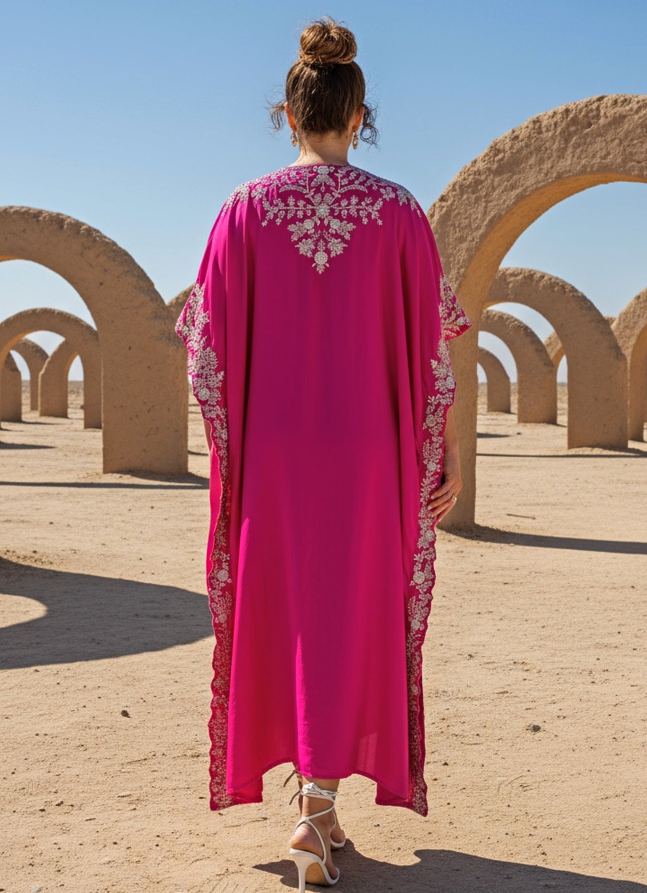 Ivory Chinon Palazzo Set With Pink Cape