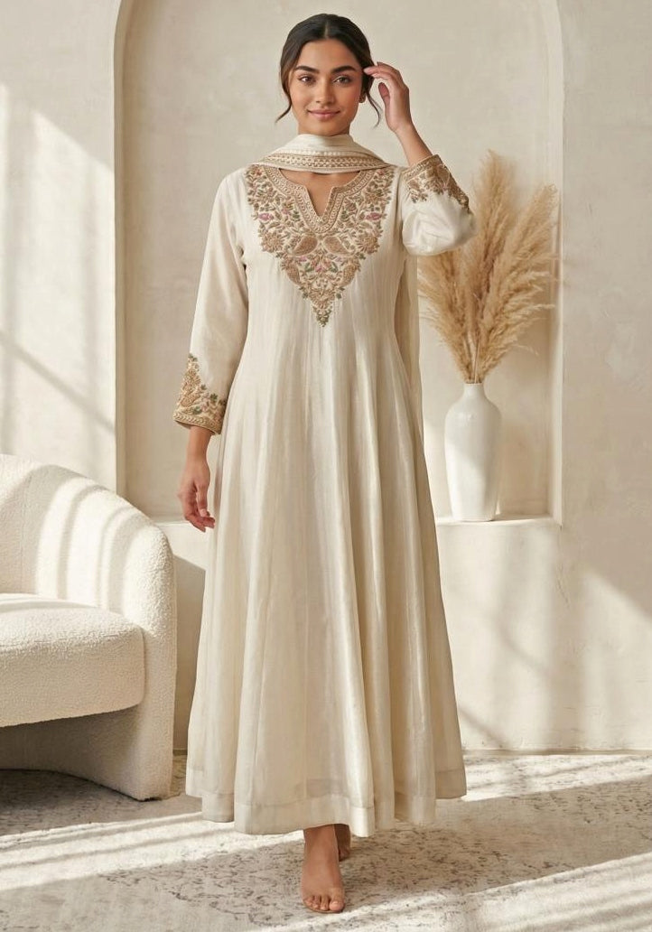 Ivory Tissue Anarkali Gown