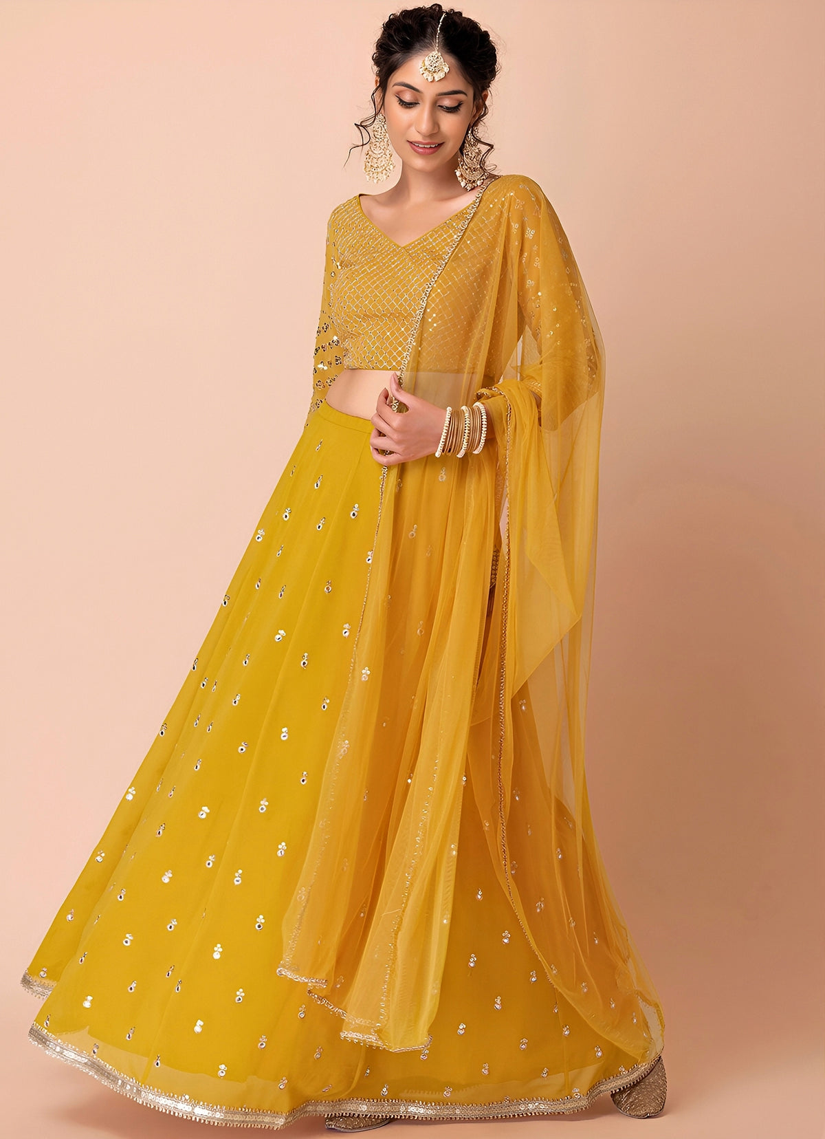 Yellow Georgette Lehenga Set