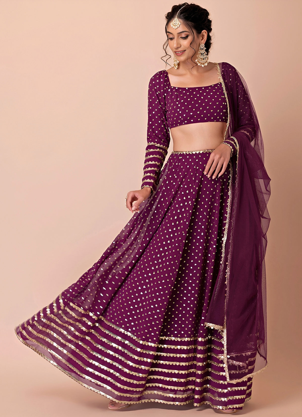 Plum Purple Georgette Lehenga Set