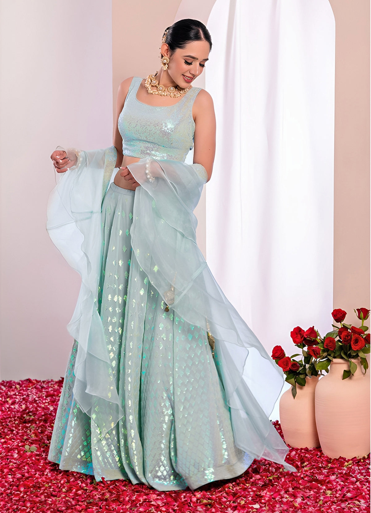 Ice Blue Georgette Lehenga Set