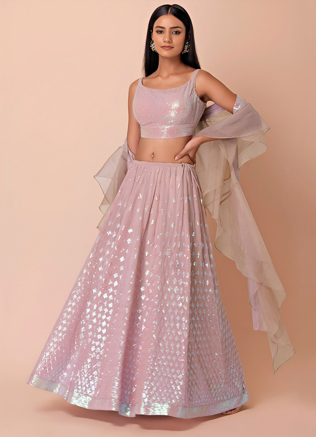Dusty Pink Georgette Lehenga Set