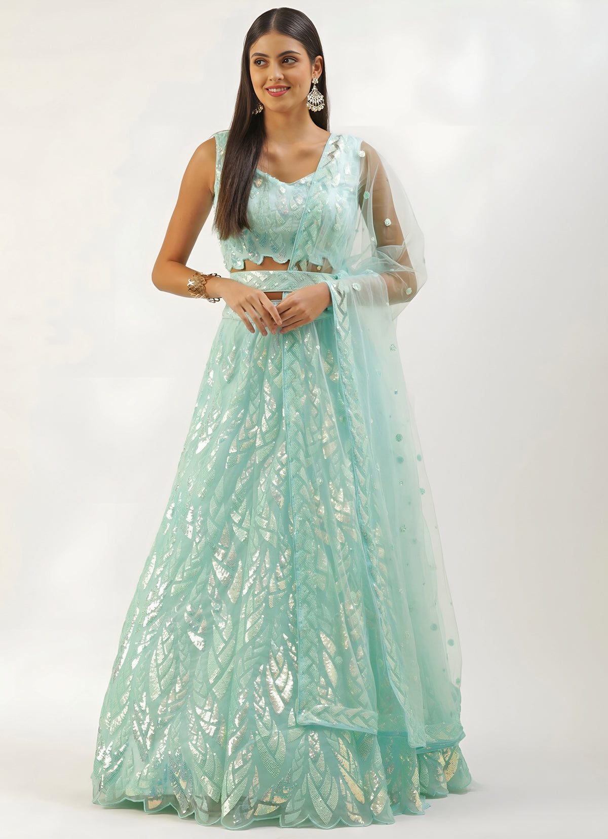 Powder Blue Soft Net Lehenga Set