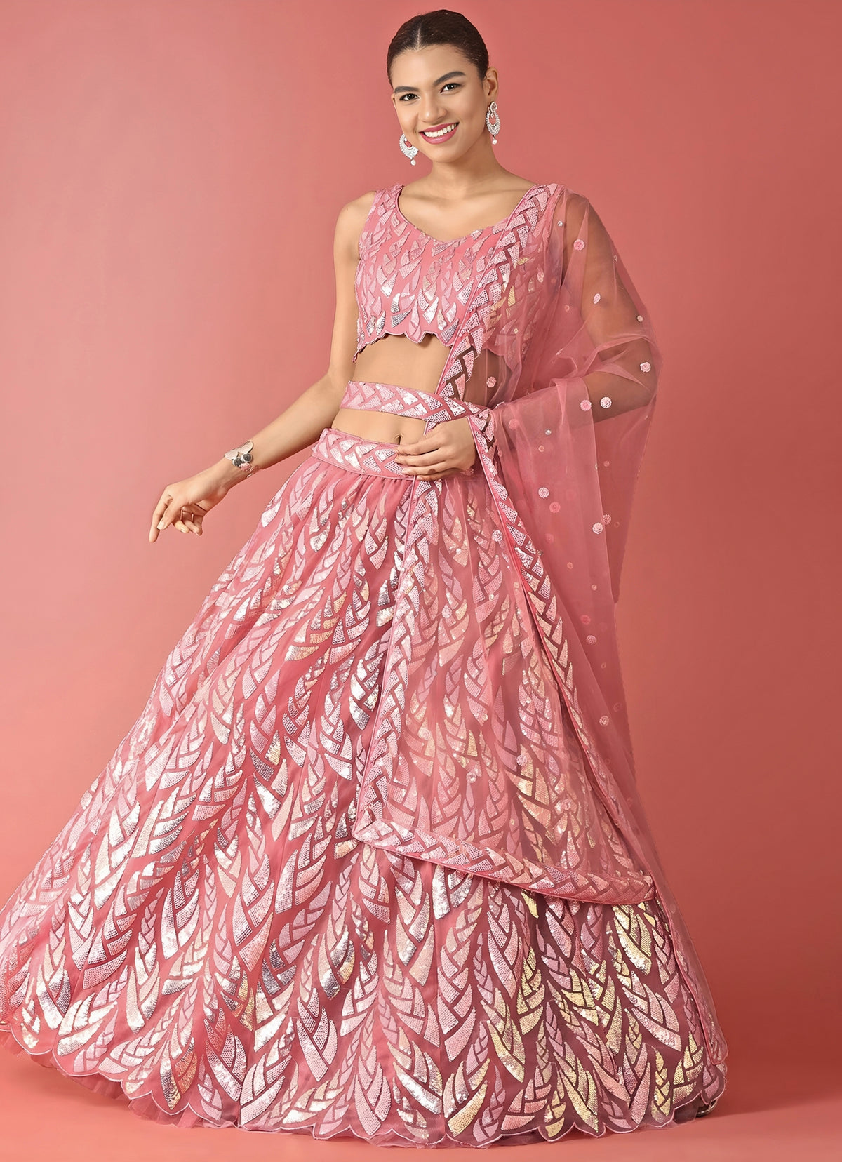 Pink Soft Net Lehenga Set