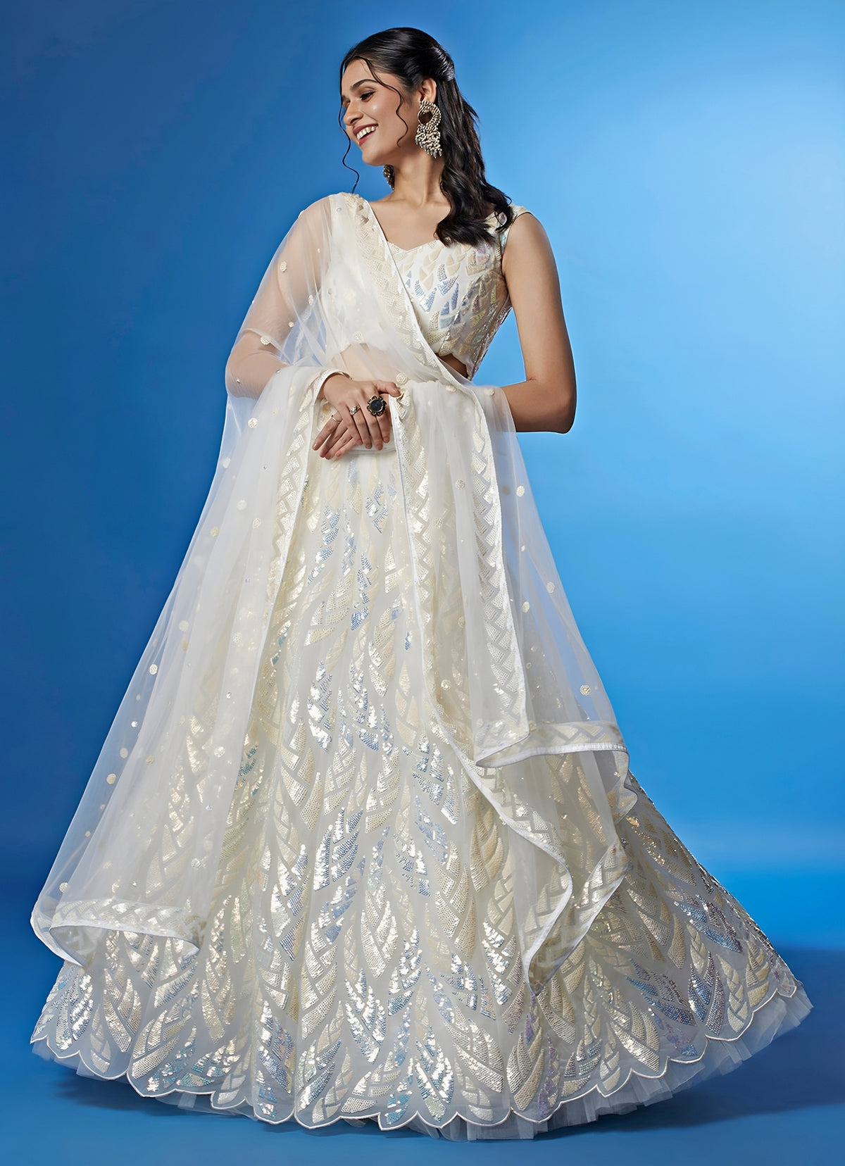 Ivory Soft Net Lehenga Set