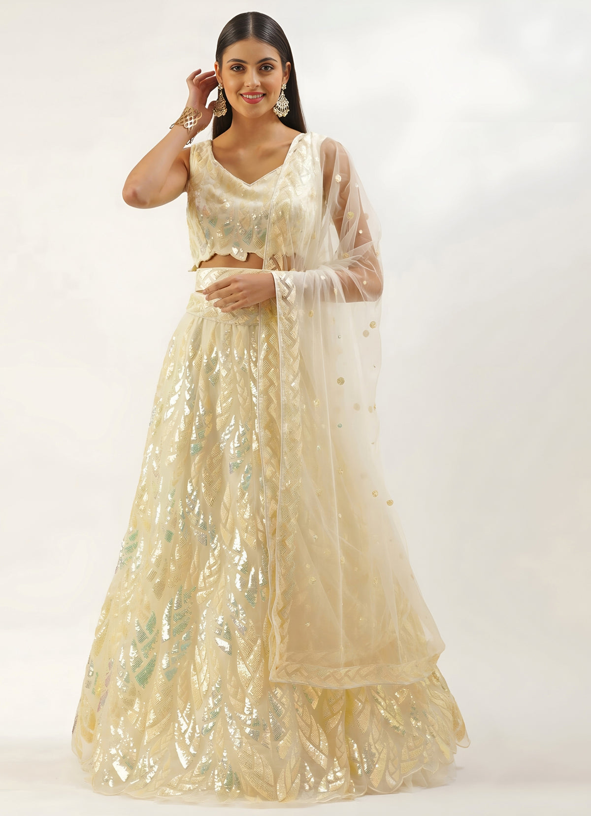 Pastel Yellow Soft Net Lehenga Set
