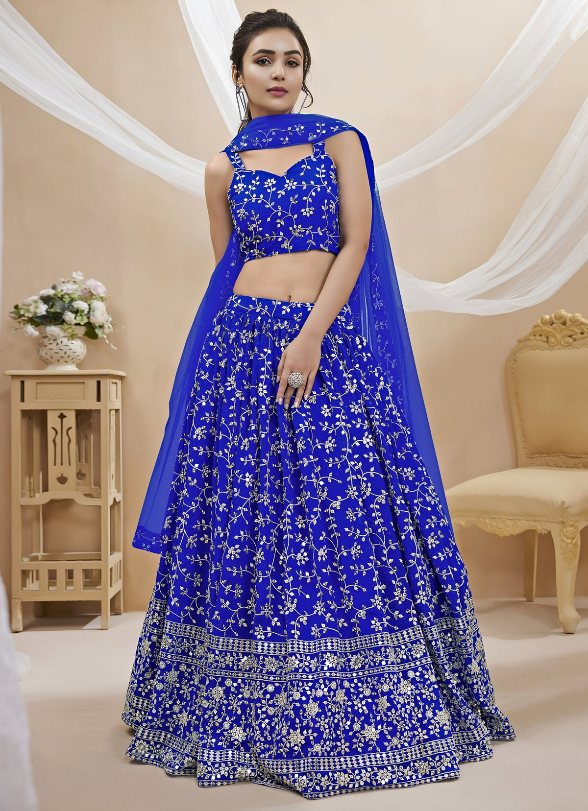 Blue Georgette Lehenga Set