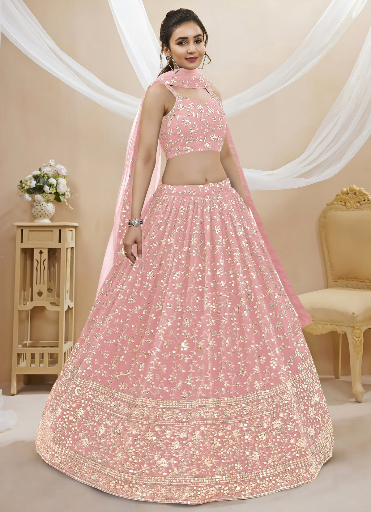 Blush Pink Georgette Lehenga Set