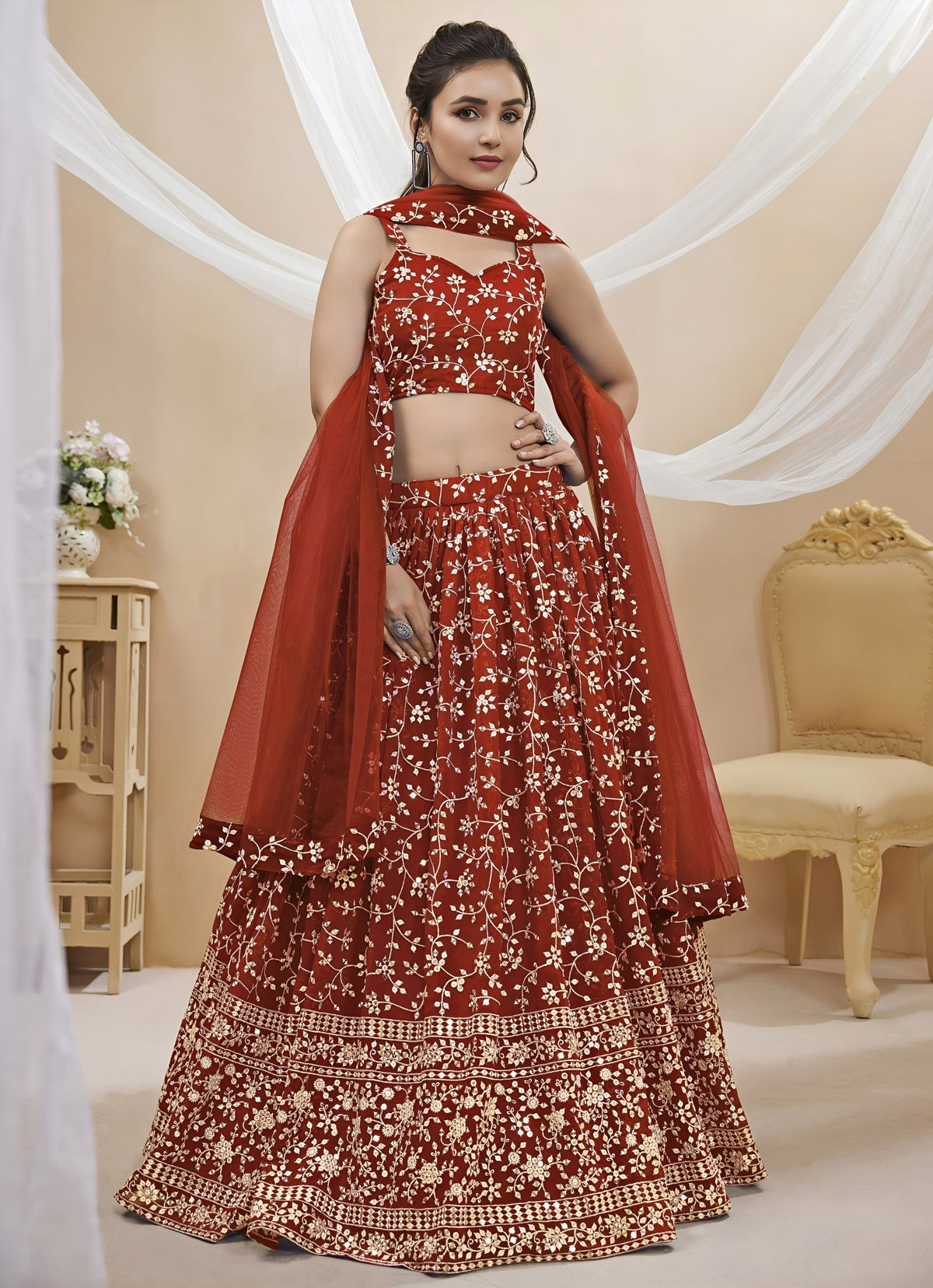 Red Georgette Lehenga Set