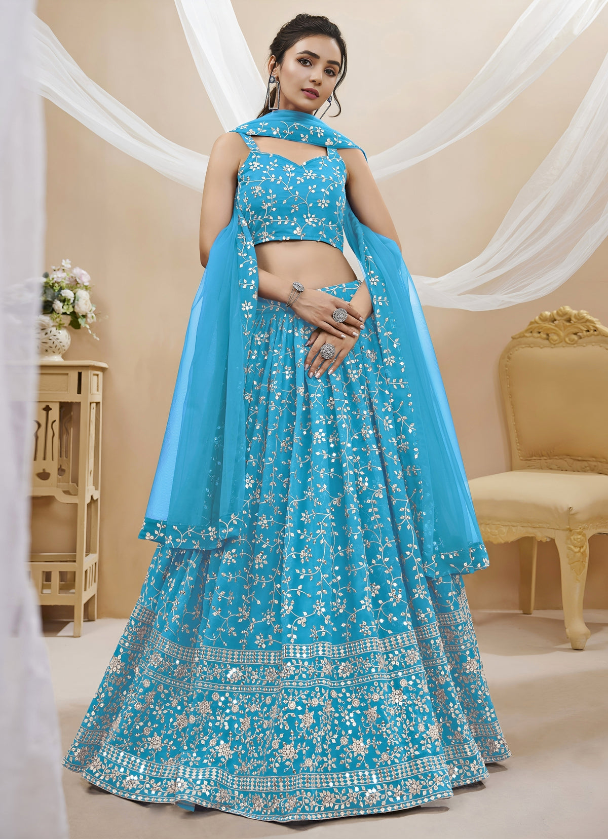 Sky Blue Georgette Lehenga Set