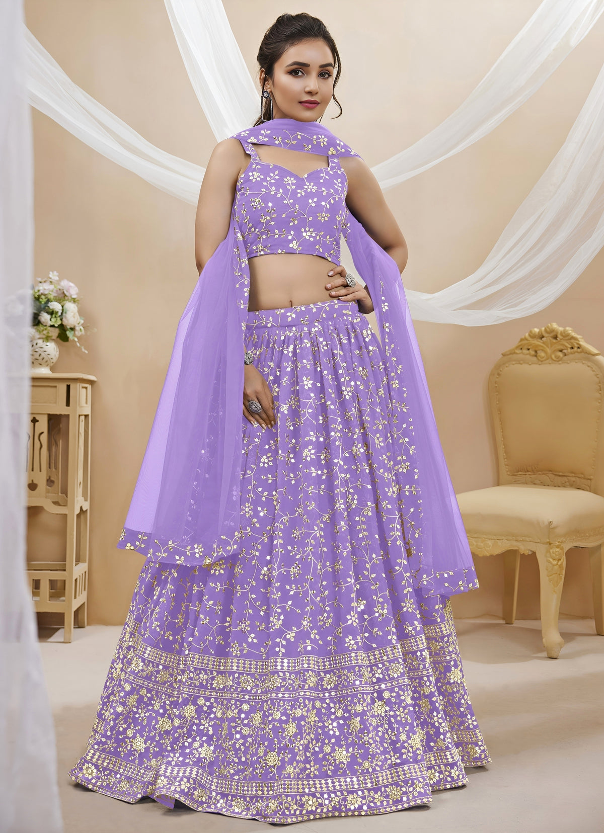Lilac Georgette Lehenga Set