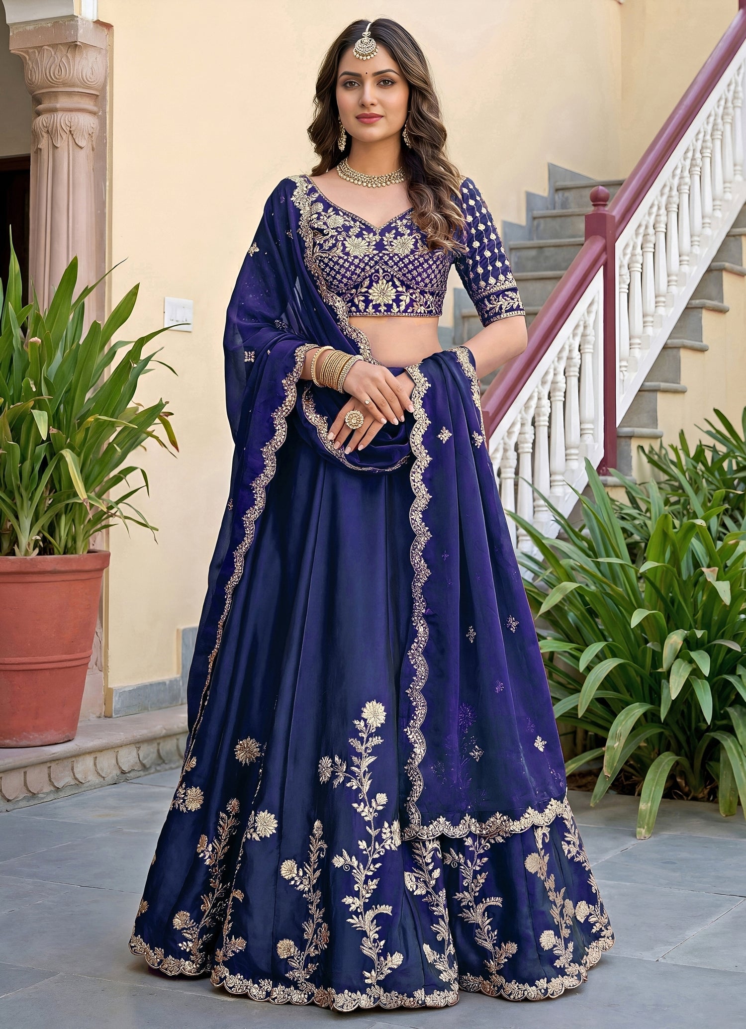Blue Rangoli Silk Lehenga Set