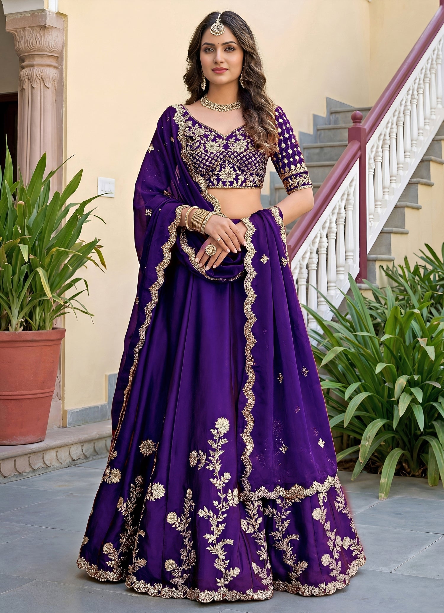 Purple Rangoli Silk Lehenga Set