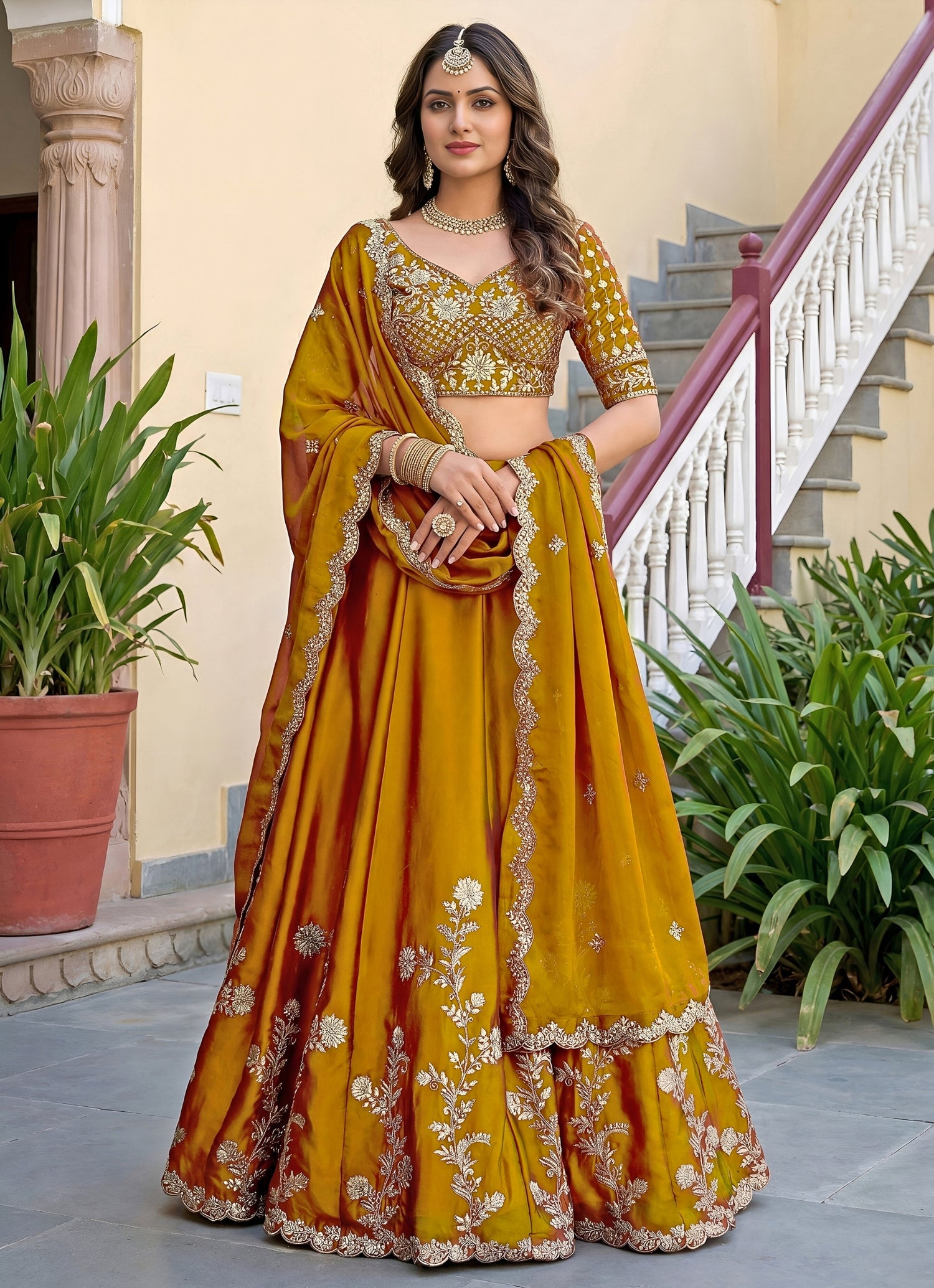 Yellow Rangoli Silk Lehenga Set
