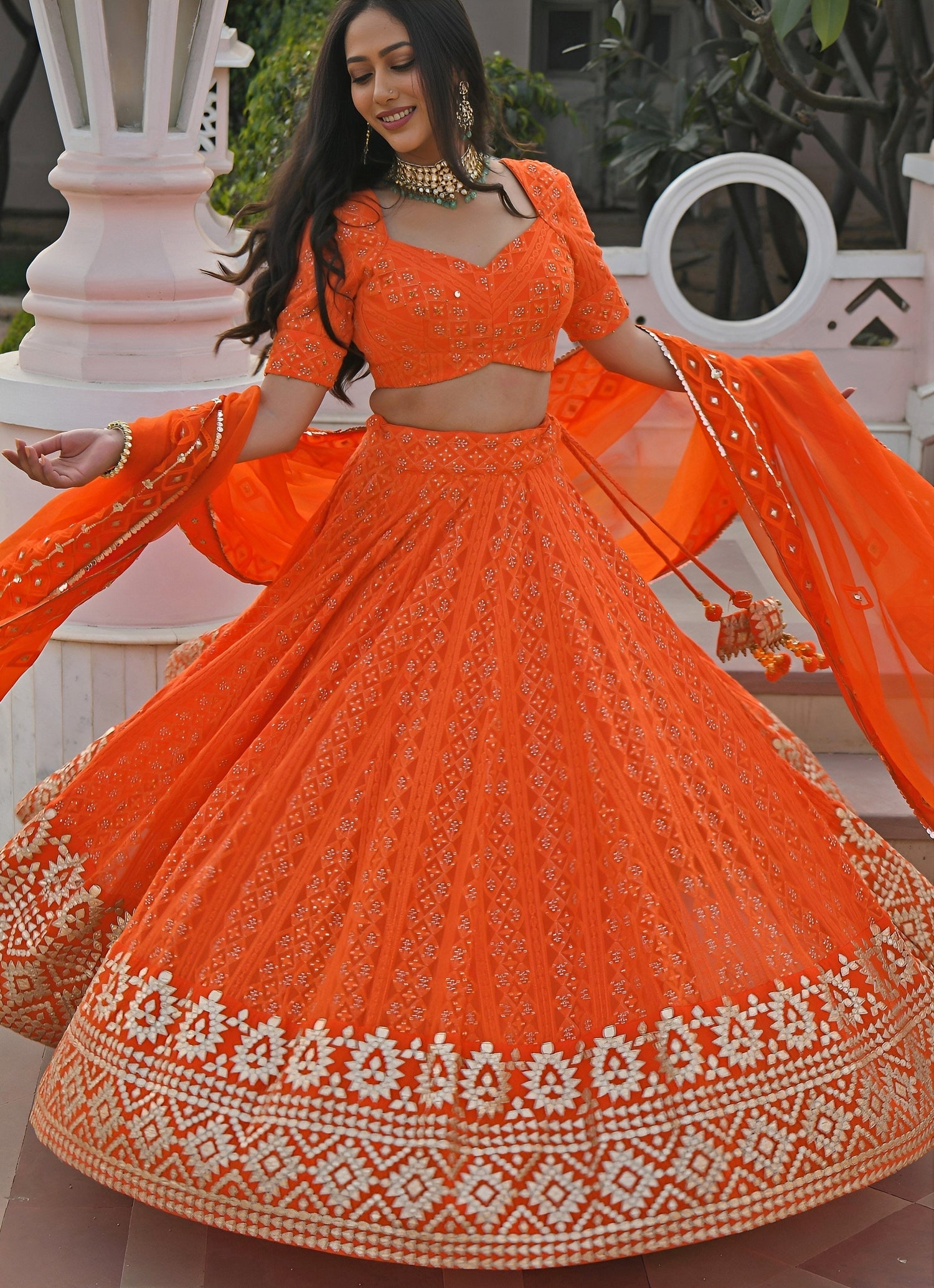 Orange Georgette Lehenga Set