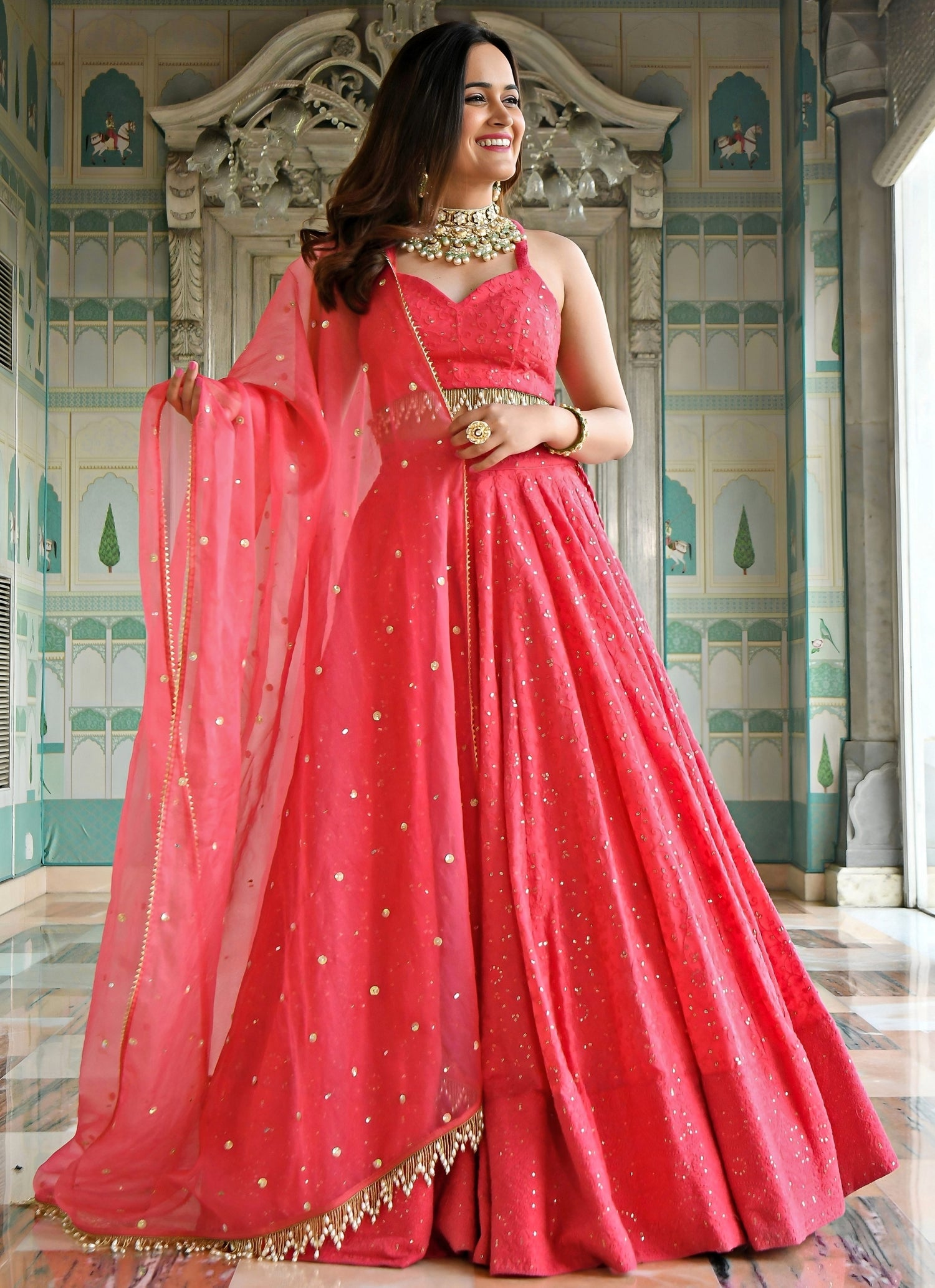 Pink Georgette Lehenga Set