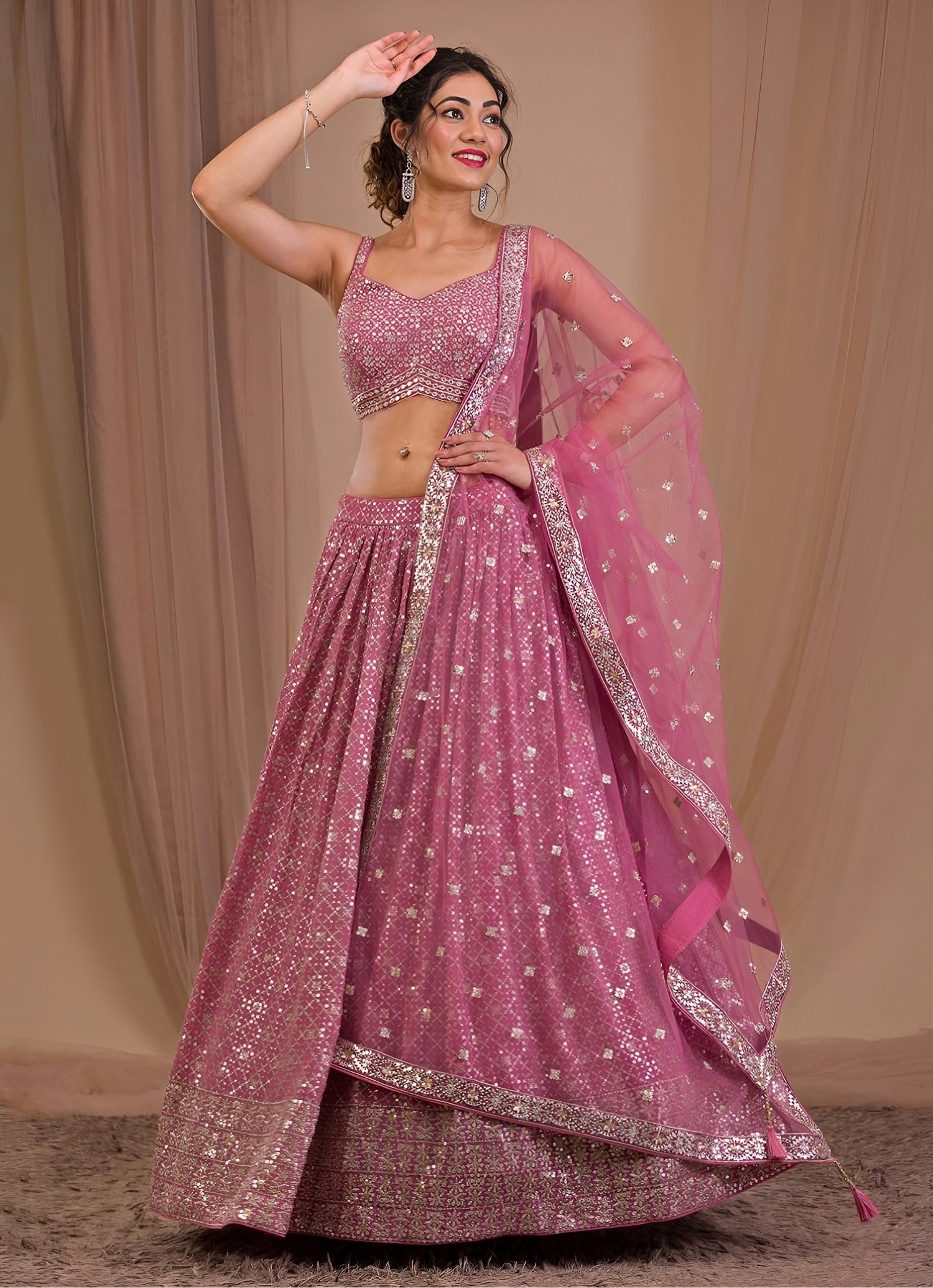 Lilac Pink Georgette Lehenga Set