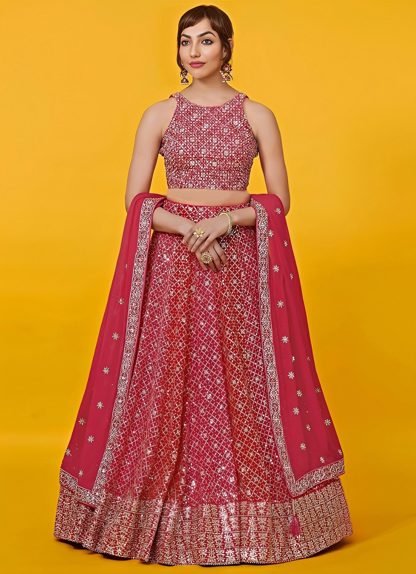 Red Georgette Lehenga Set
