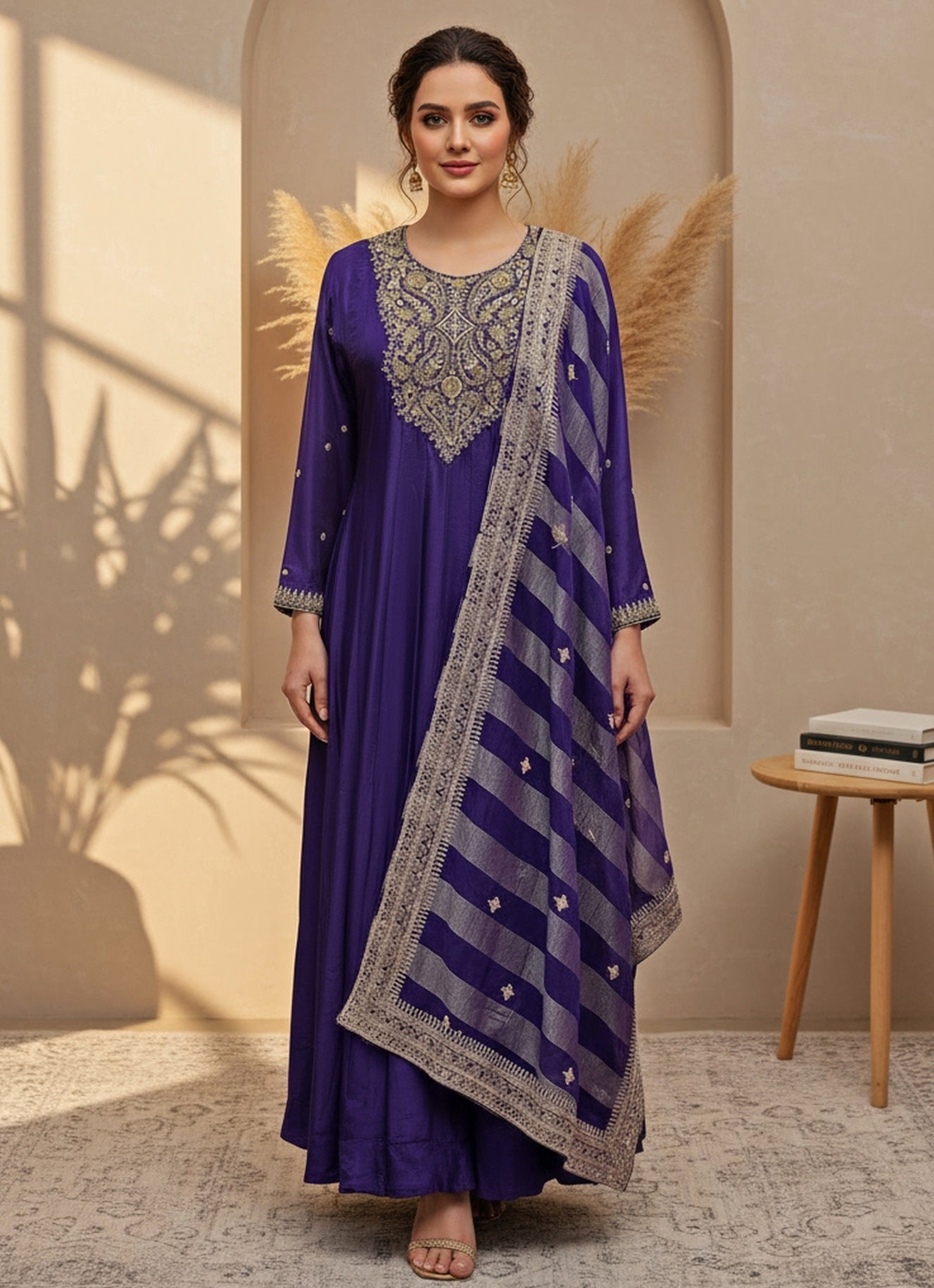 Purple Chinon Anarkali Set