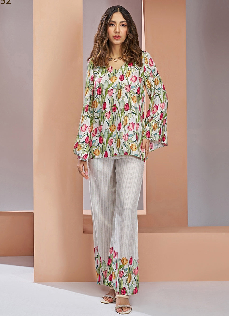 White Printed Muslin Silk Co-Ord Set