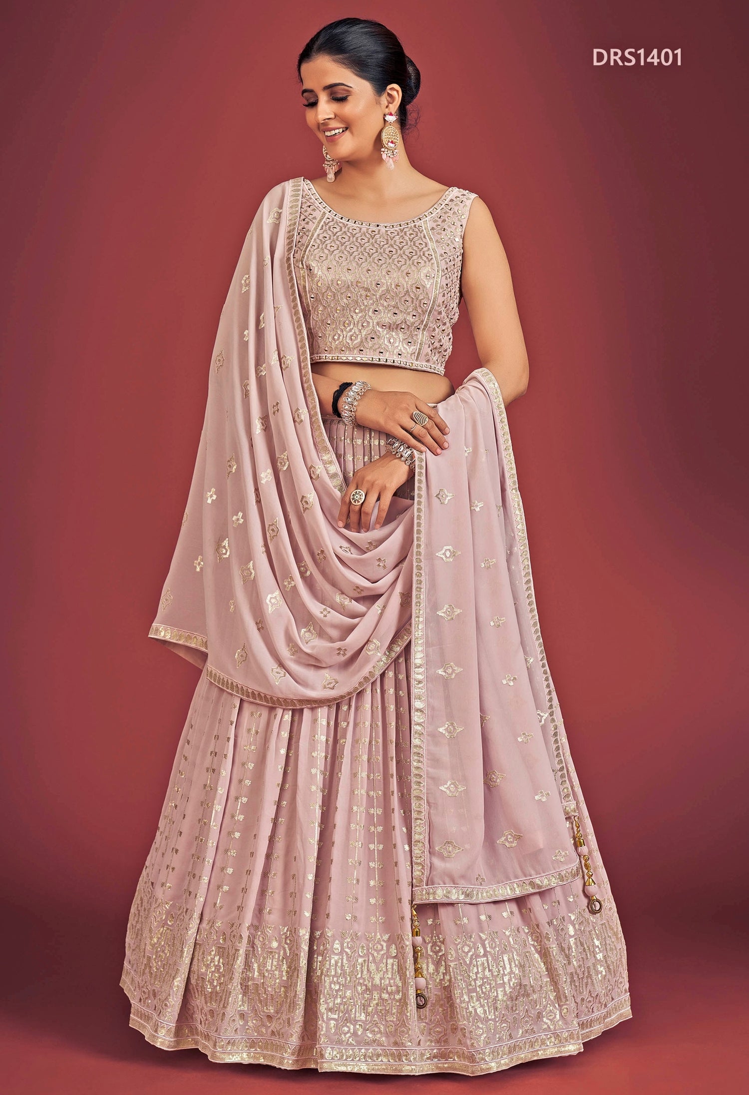Muted Lilac Georgette Lehenga Set