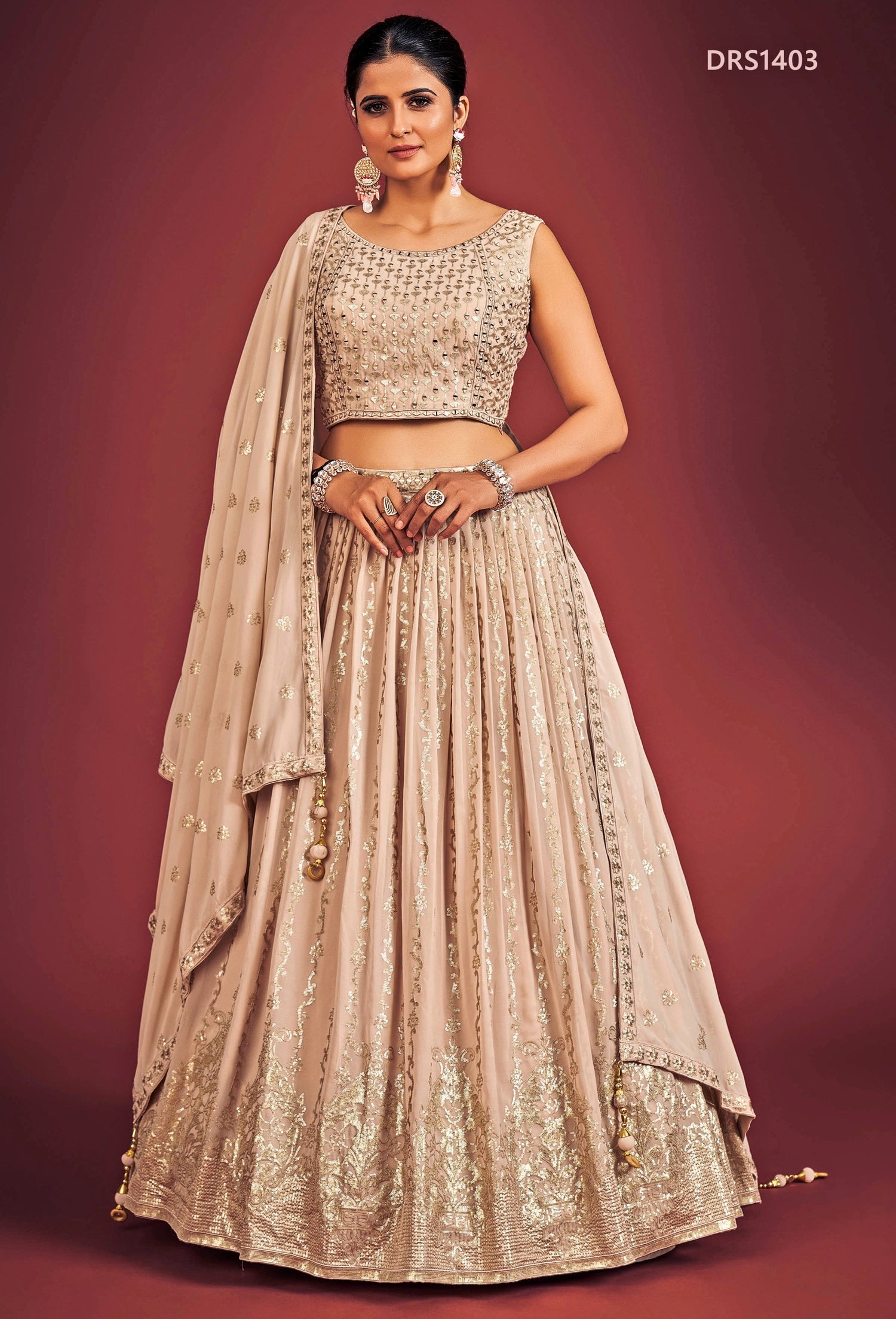 Peach Georgette Lehenga Set