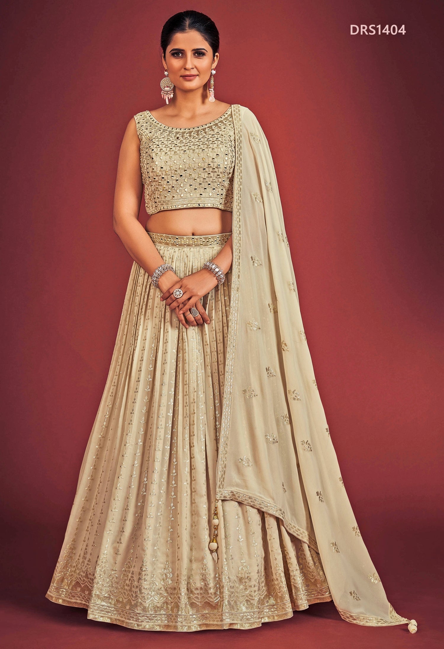 Cream Georgette Lehenga Set