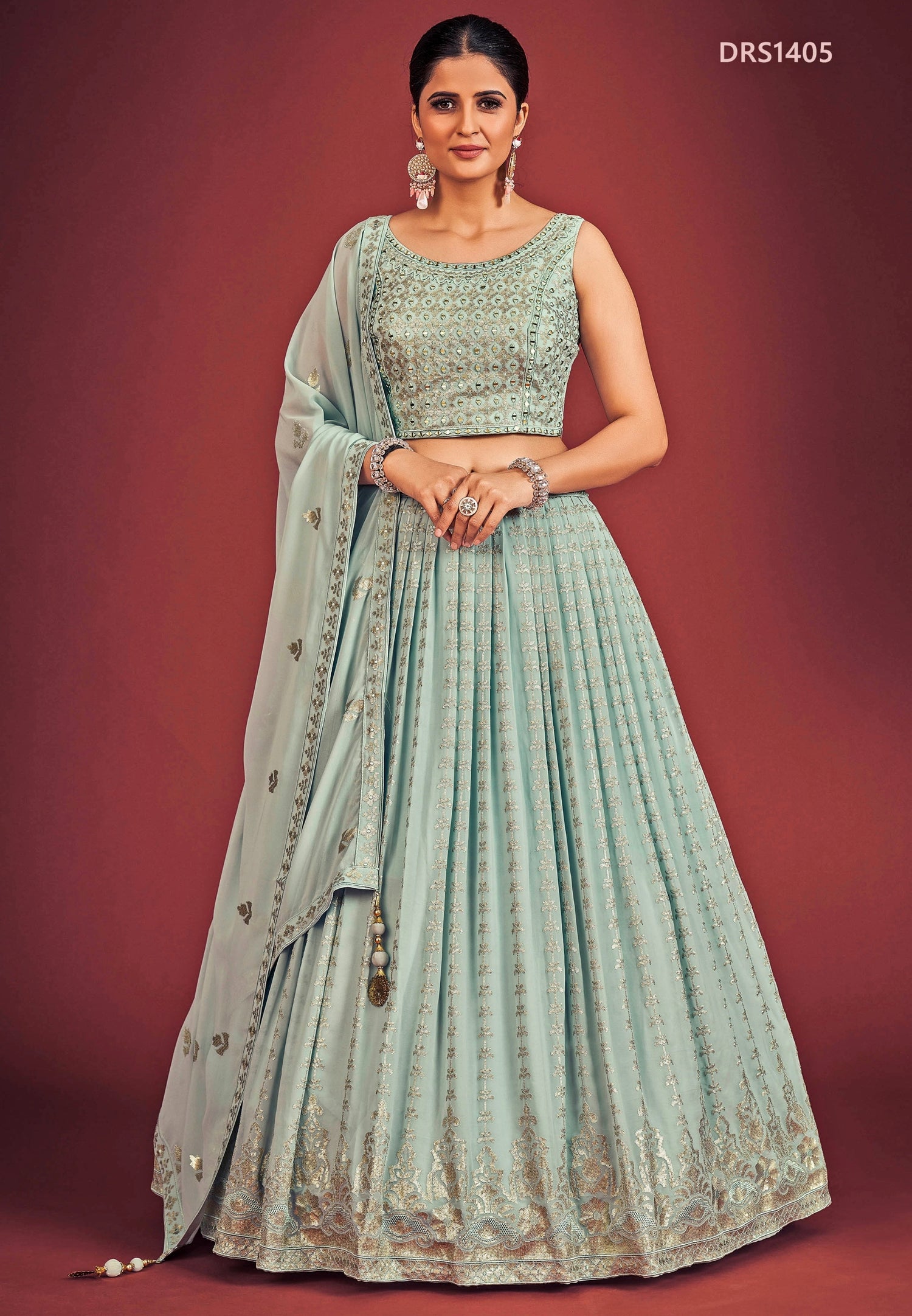 Blue Georgette Lehenga Set
