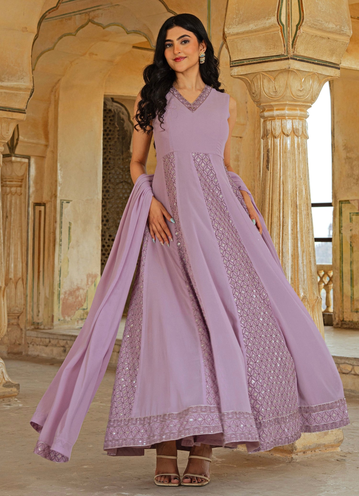 Lilac Georgette Anarkali Set