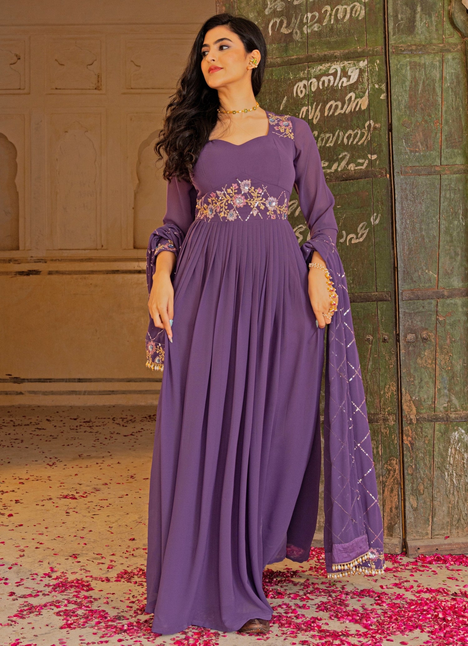 Purple Georgette Anarkali Set