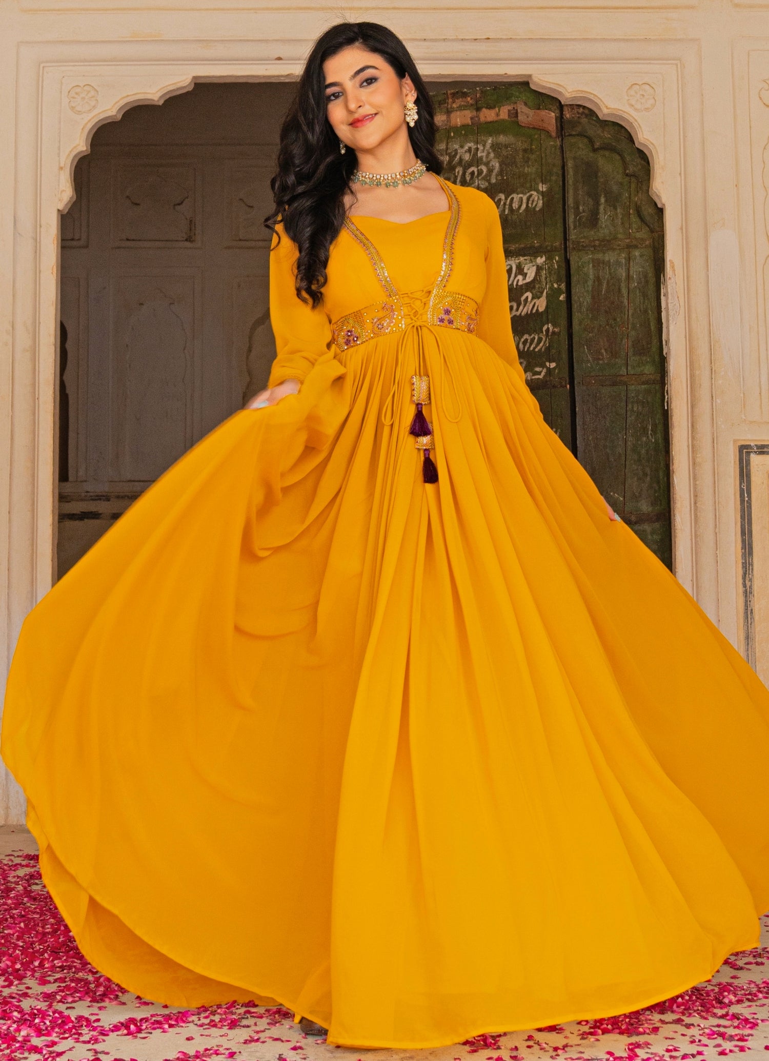 Mustard Yellow Georgette Anarkali Set