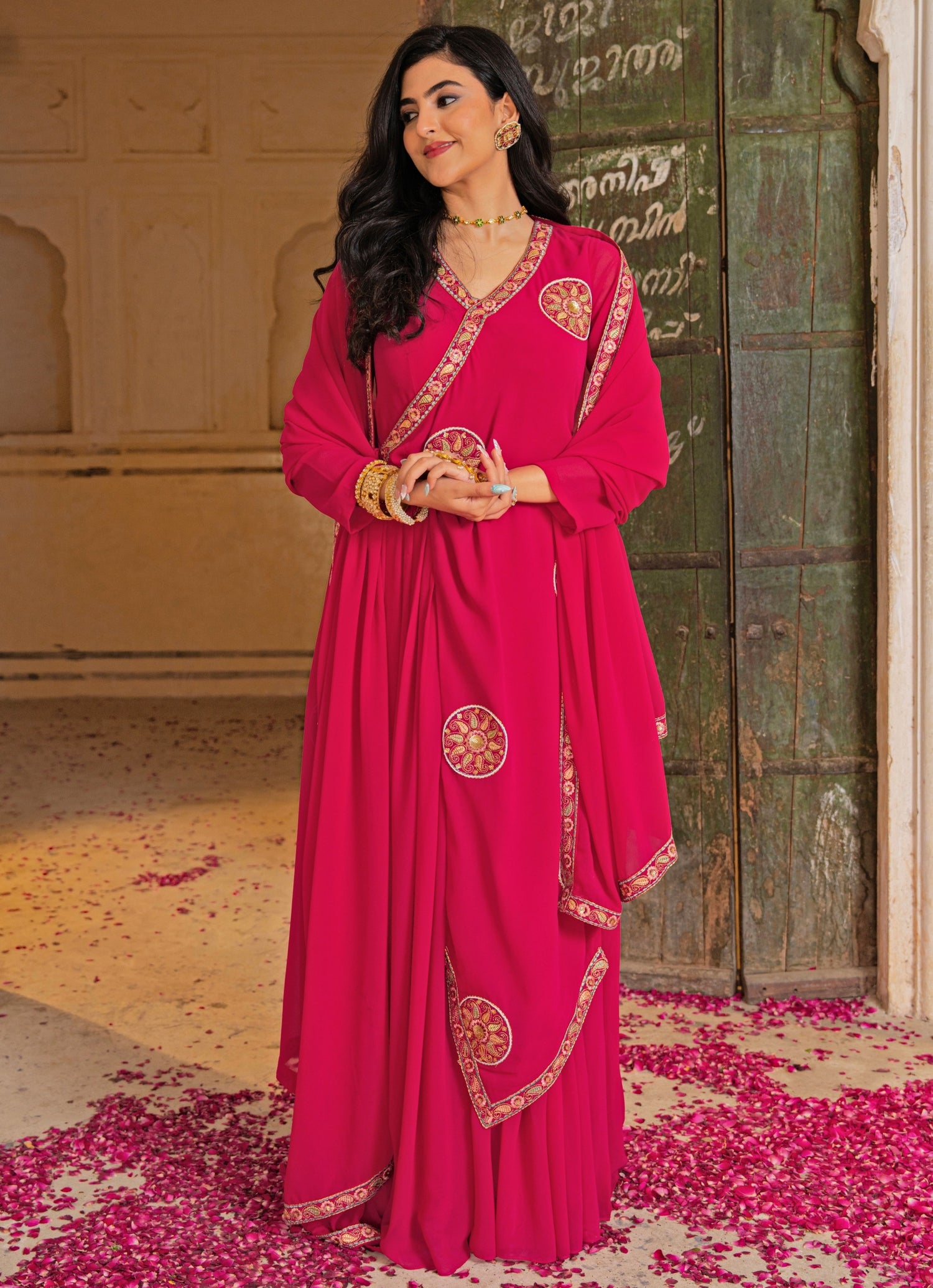 Hot Pink Georgette Anarkali Set