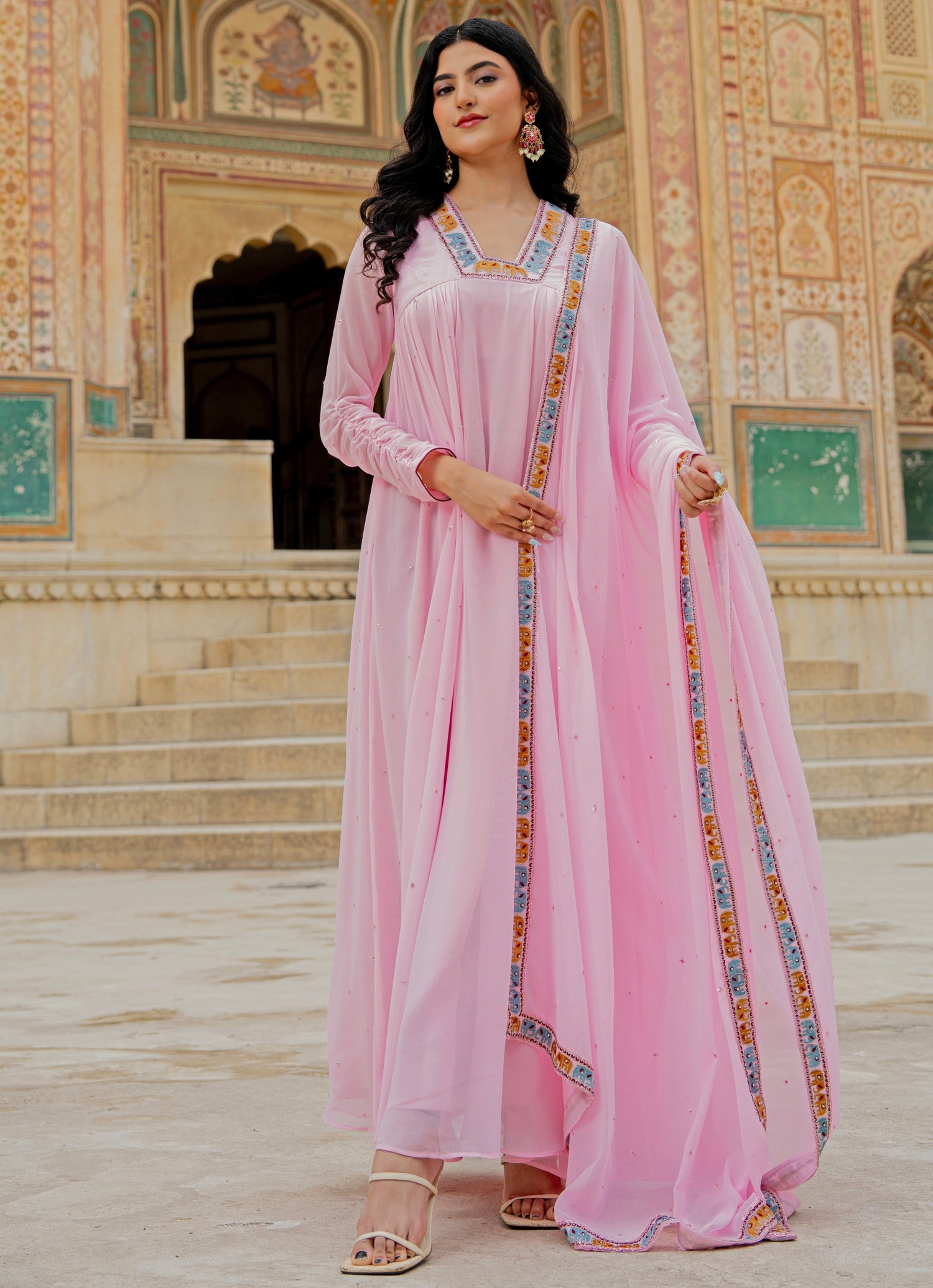Blush Pink Georgette Anarkali Set