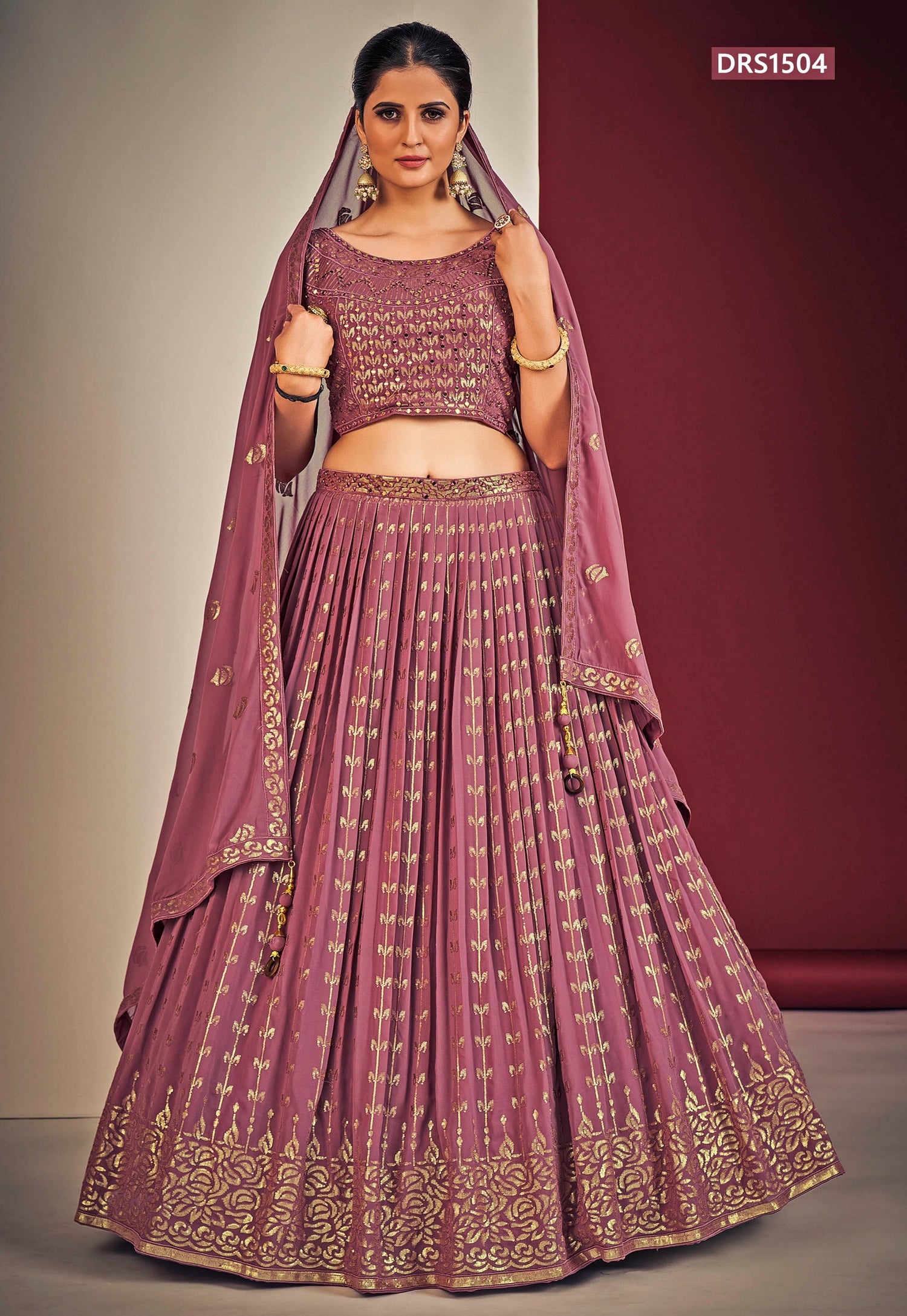 Lilac Pink Sequins Georgette Lehenga Set