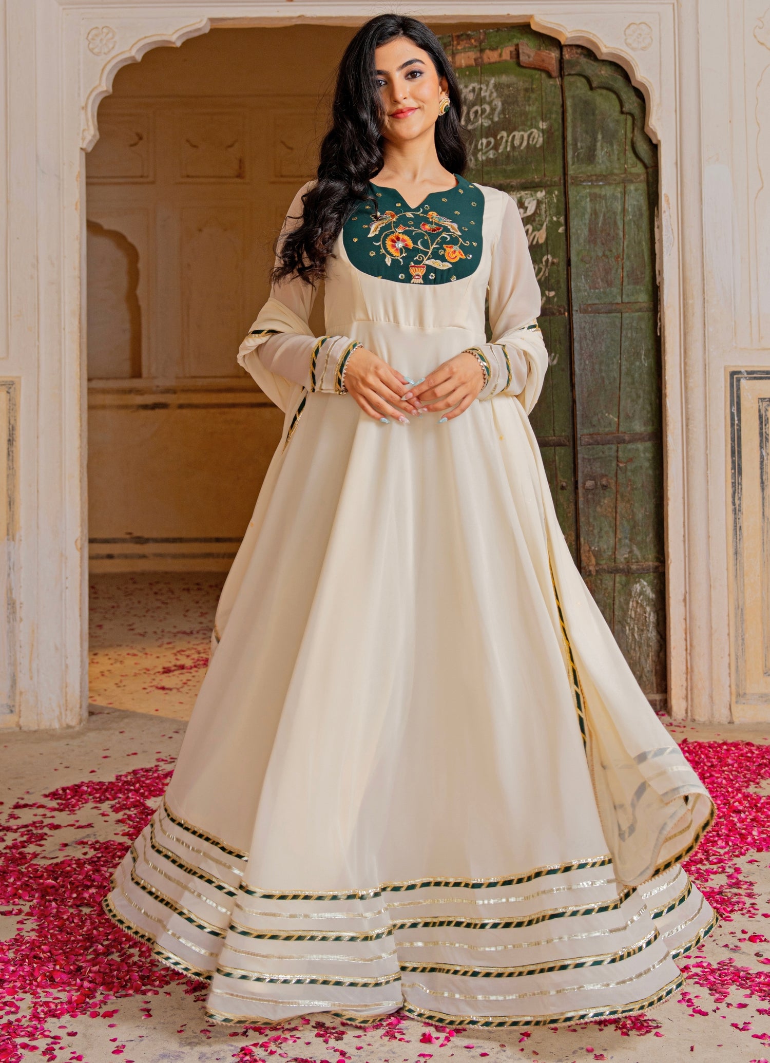 Ivory Georgette Anarkali Set
