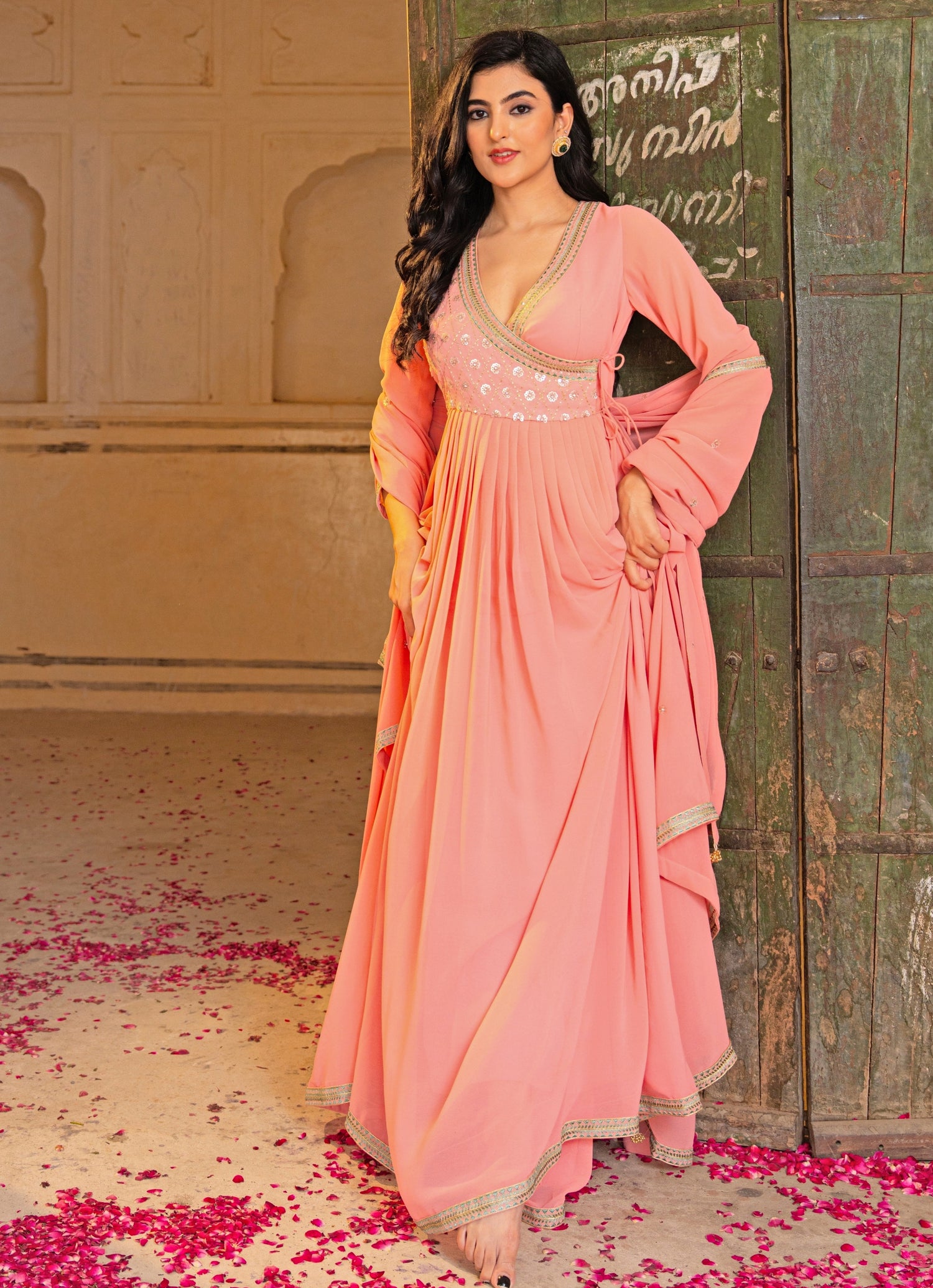 Peach Georgette Anarkali Set