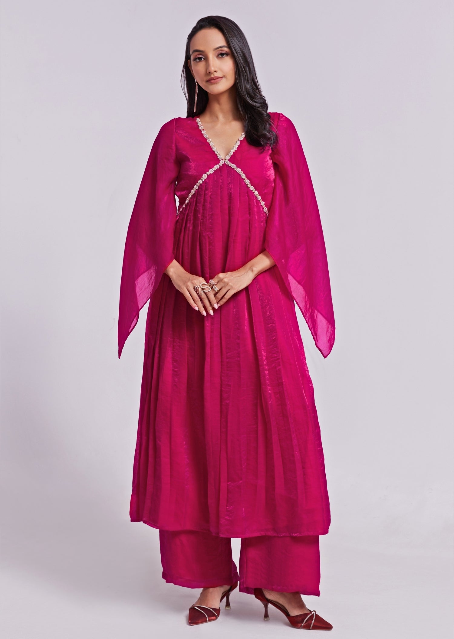 Hot Pink Organza Kurta Palazzo Set