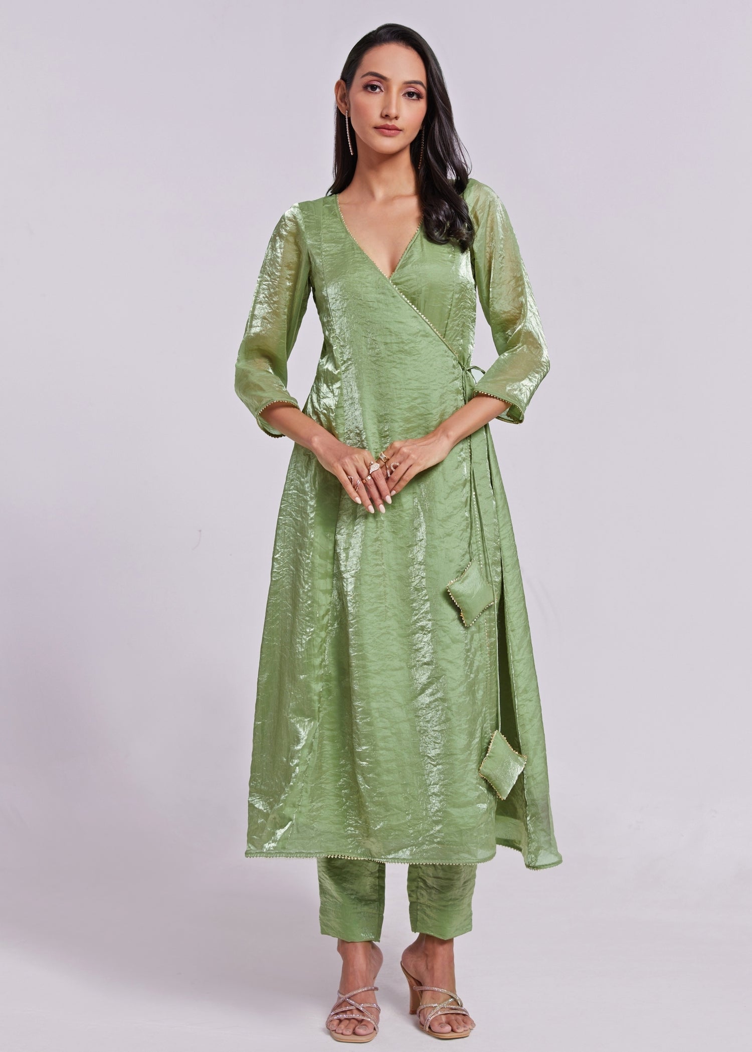 Pastel Green Organza Kurta Pants Set