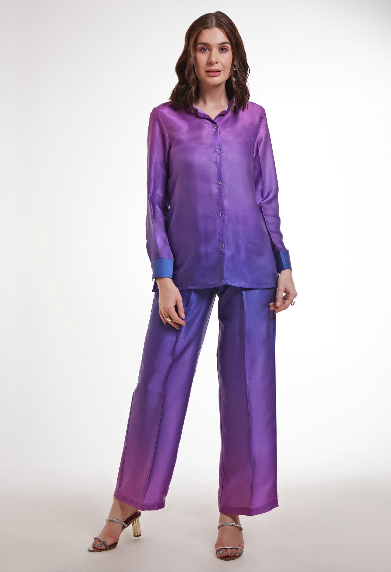 Purple Ombre Satin Pants Set