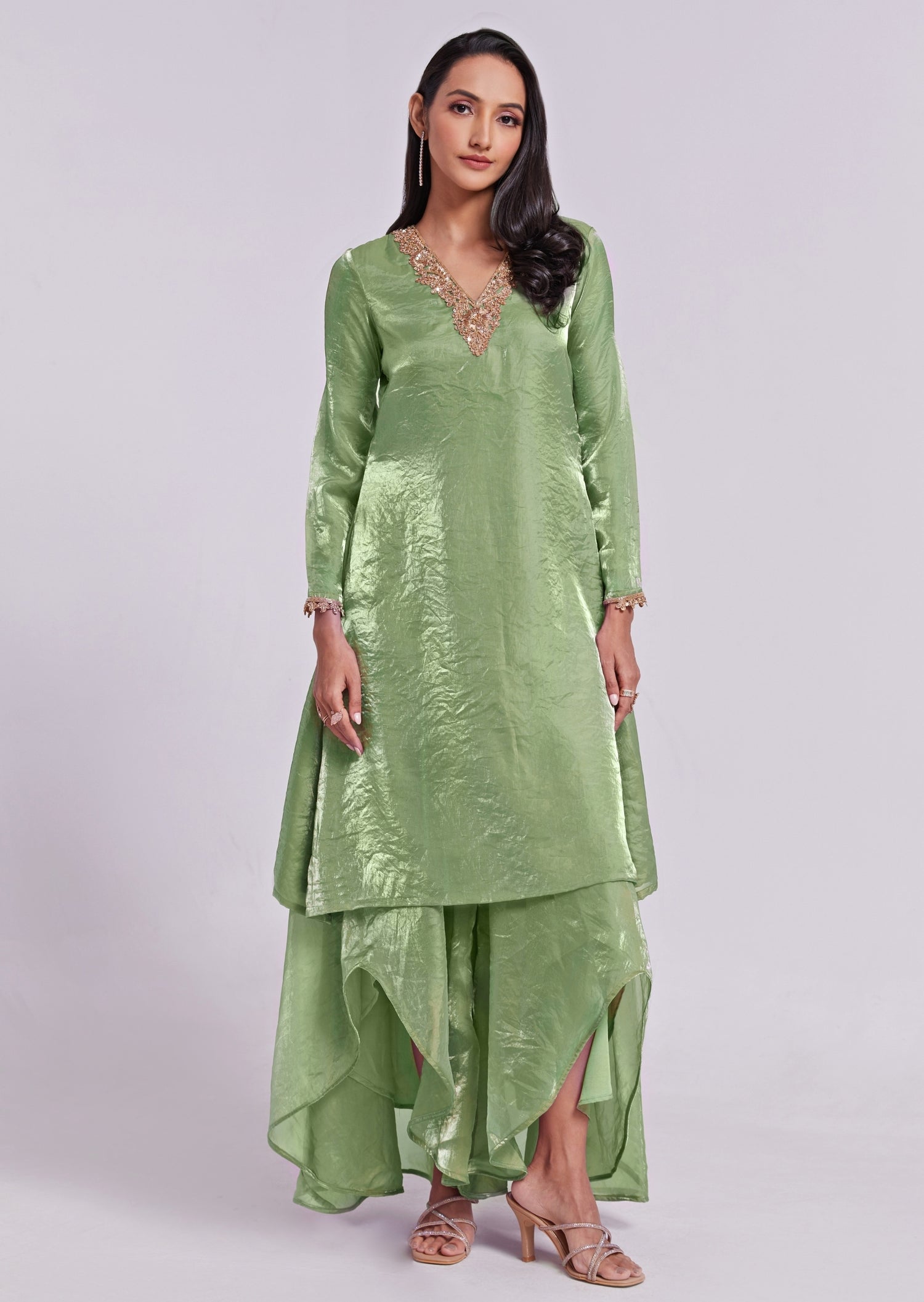 Pastel Green Organza Kurta Palazzo Set