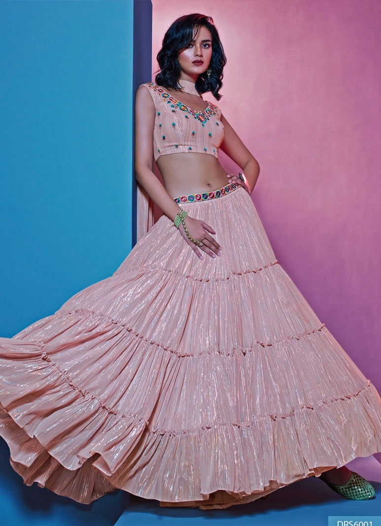 Lilac Silk Tiered Lehenga Set