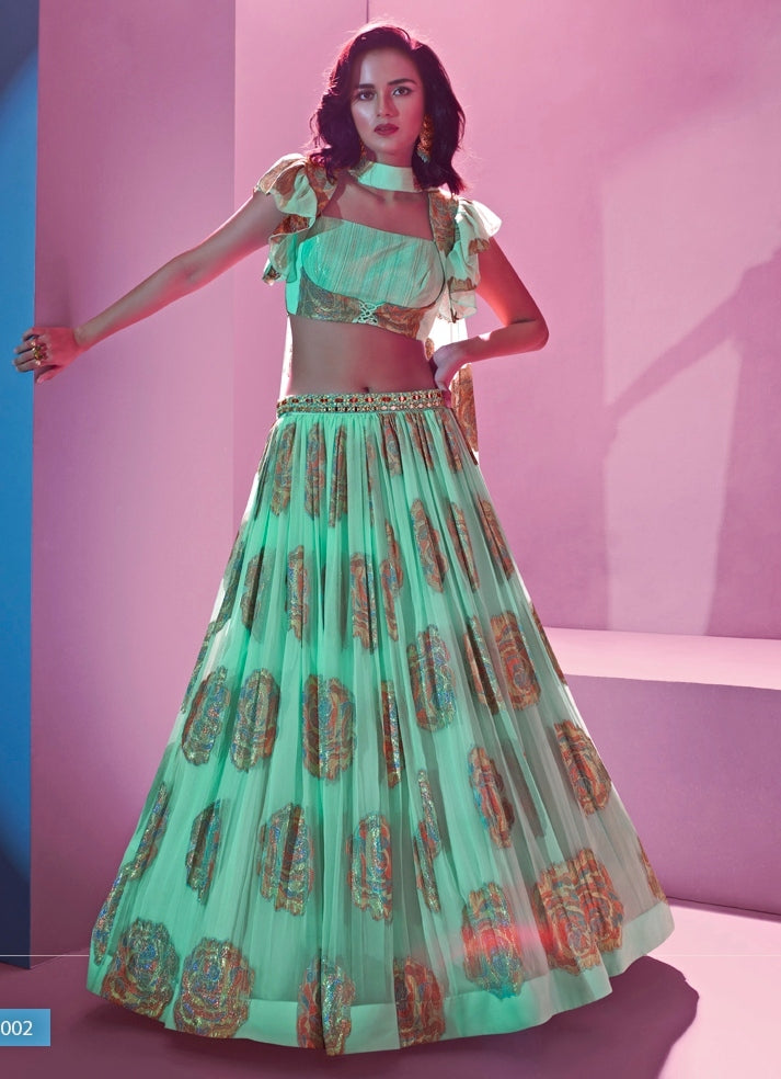 Aqua Green Jacquard Lehenga Set