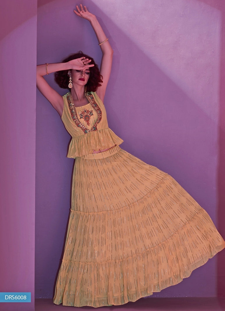 Orange Silk Tiered Lehenga Set