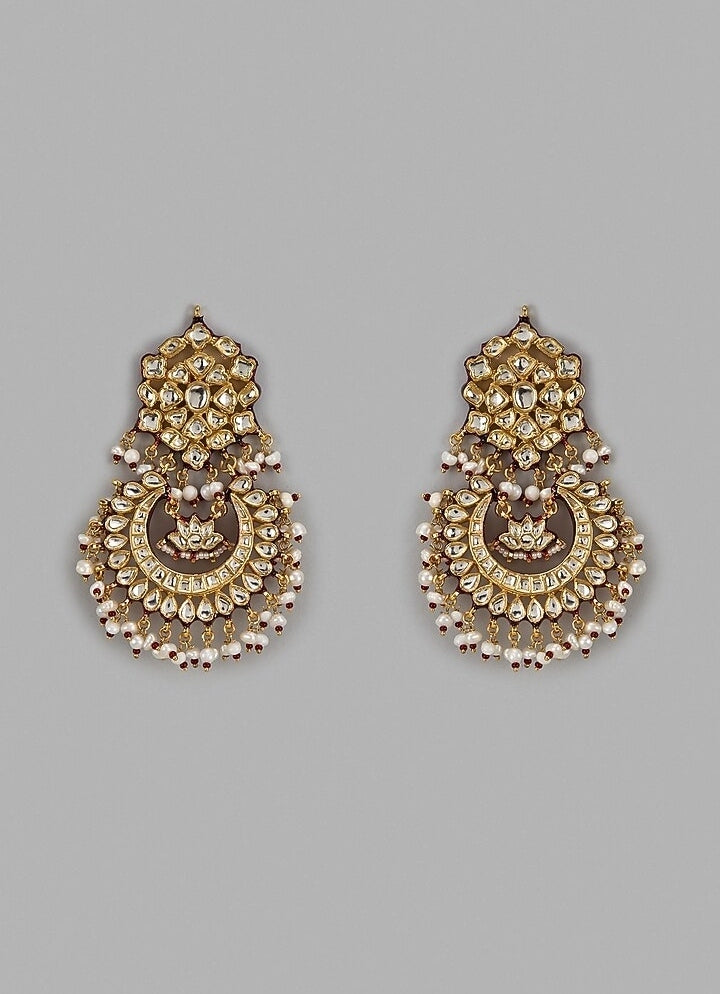 Gold Plated Kundan And Pearl Chandbali