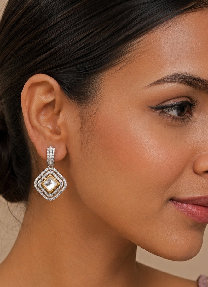 Dual-Tone Cubic Zirconia Drop Earrings