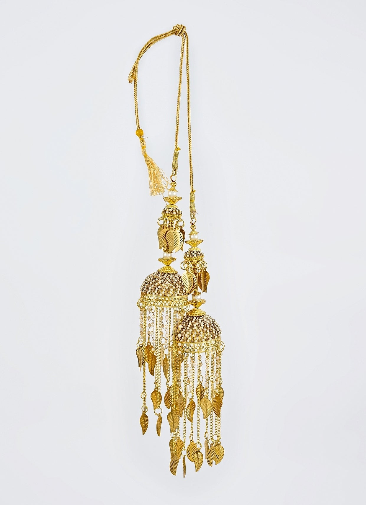 Gold Plated Bridal Kaleeras With Pearl-Studded Jhumka Hangings