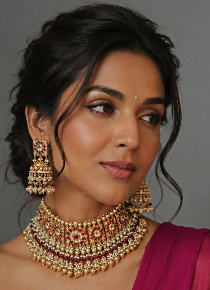Royal Gold Kundan And Pearl Choker Set