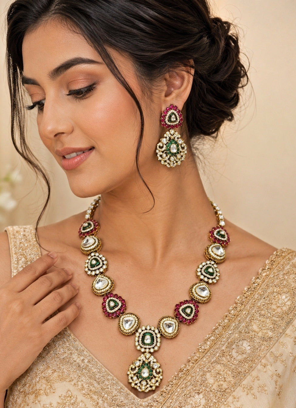 Royal Moissanite Polki Necklace Set